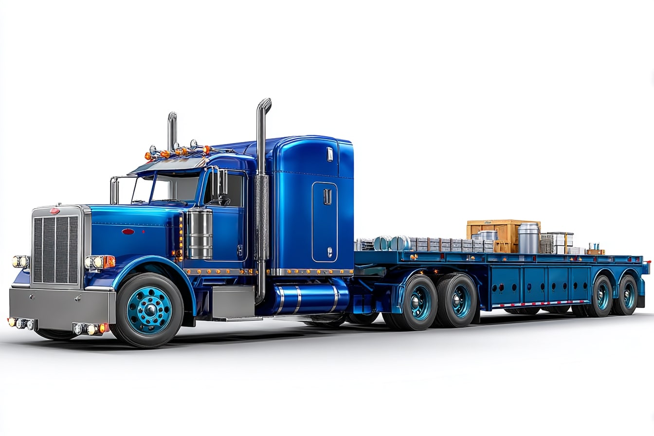 shahrukhfiaz63 glossy blue flatbed semi truck carrying indust d81f47b0 9d21 40b6 b744 db97e5cf23bb 0